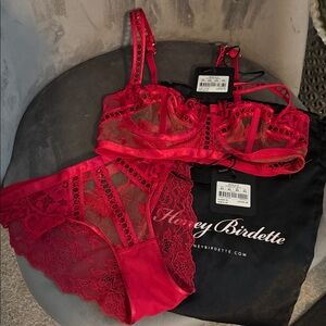 Honey Birdette Molly Red Lace Bra Set